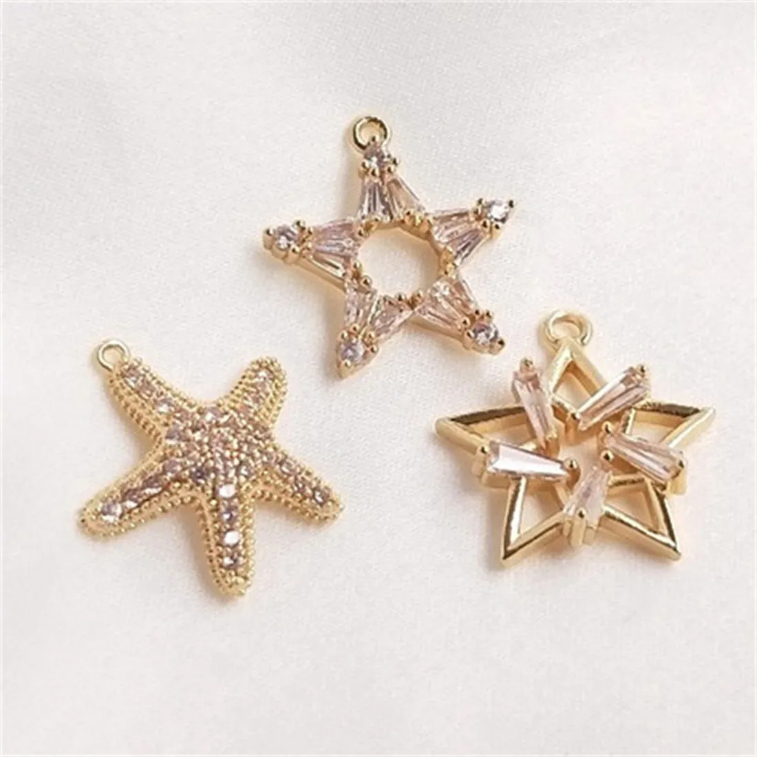 

14K Gold Inlaid Zircon Five-pointed Star Six-pointed Starfish Pendant Diy Charm Earrings Pendant D065