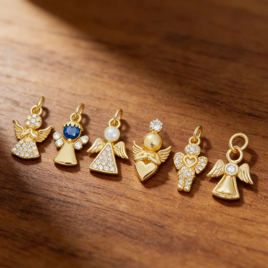5Pcs Pendants Brass Cubic Zirconia Angel Charms Hollow Bling DIY Jewelry Accessories Necklace Bracelet Making Gift for Men Women