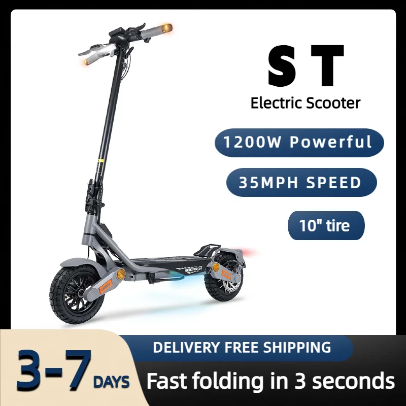 

Электросамокат ST с двигателем 1200 Вт для взрослых, аккумулятор 48 В, максимальная скорость 35 миль/ч, 10-дюймовые шины