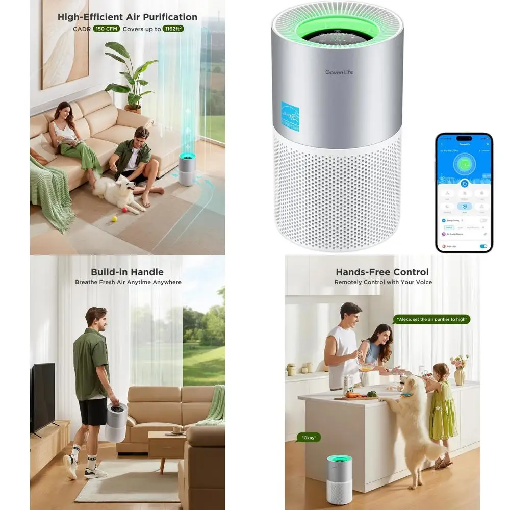 

Умный очиститель воздуха для дома и больших помещений: совместим с приложением и Alexa, охватывает площадь 1162 кв. футов, контролирует качество воздуха, фильтрует PM2.5, Pe