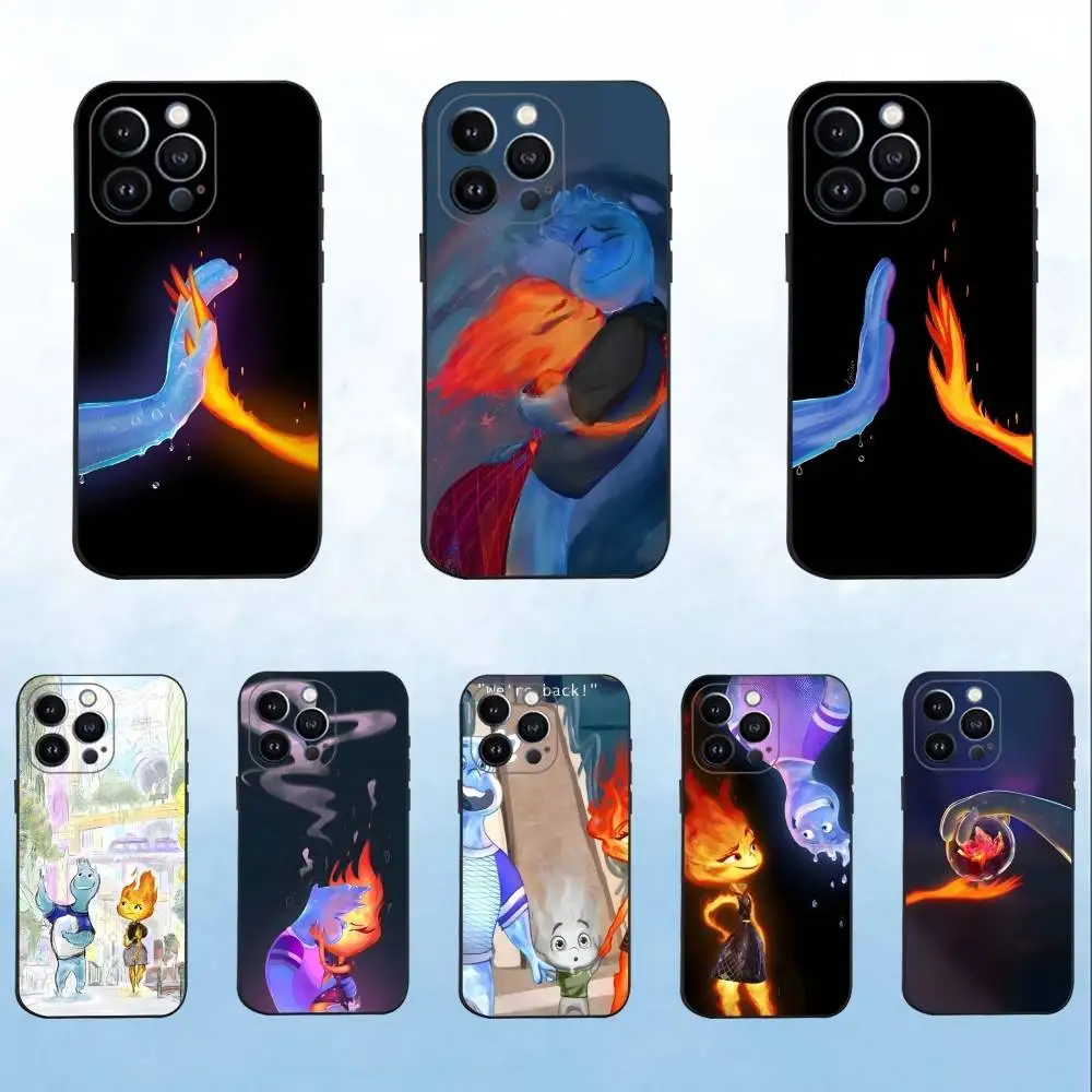 

P-Pixar E-Elemental Phone Case For iPhone 16,15,14,13,12,11 Plus,Pro Max,XS,X,XR,SE,Mini,8,7,Soft Silicone Black Cover