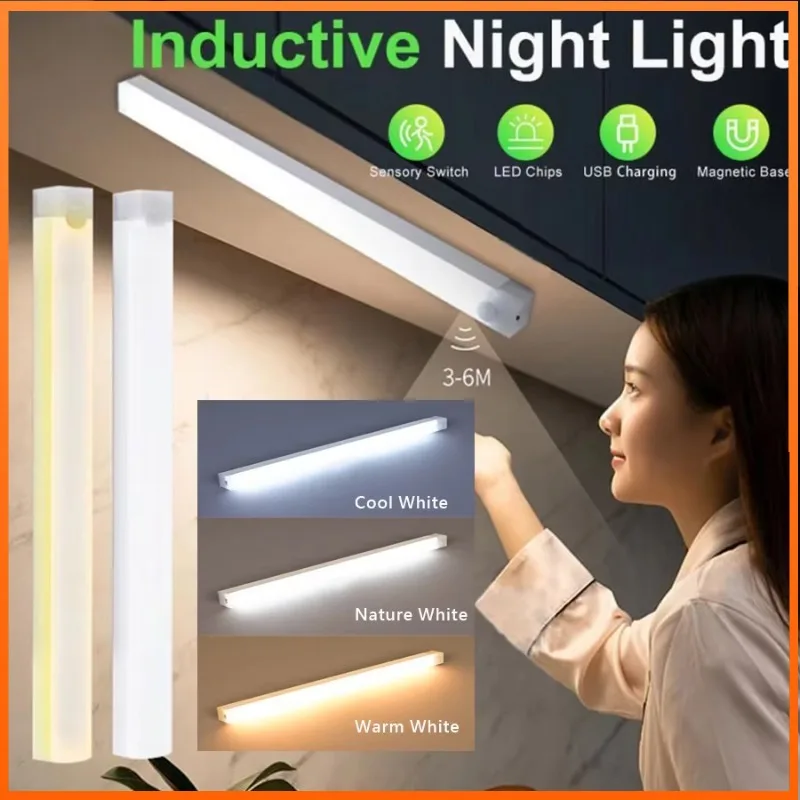 

USB Type-C Rechargeable Motion Sensor LED Bar Light Induction Night Light Portable for Kitchen Bedside Wardrobe Closet Aisle
