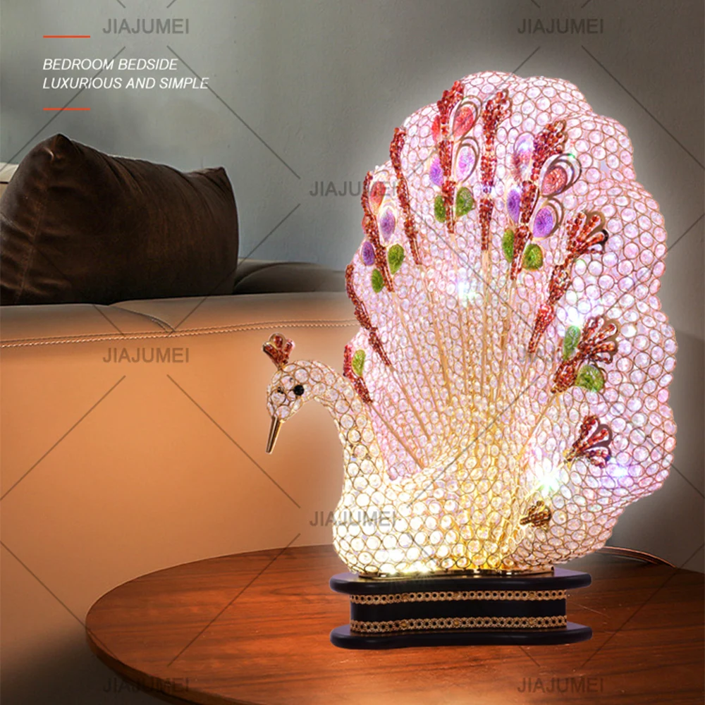 Simple Design Bedroom Bedside Desktop Decoration Lighting Peacock Shape Decorative Table Lamp