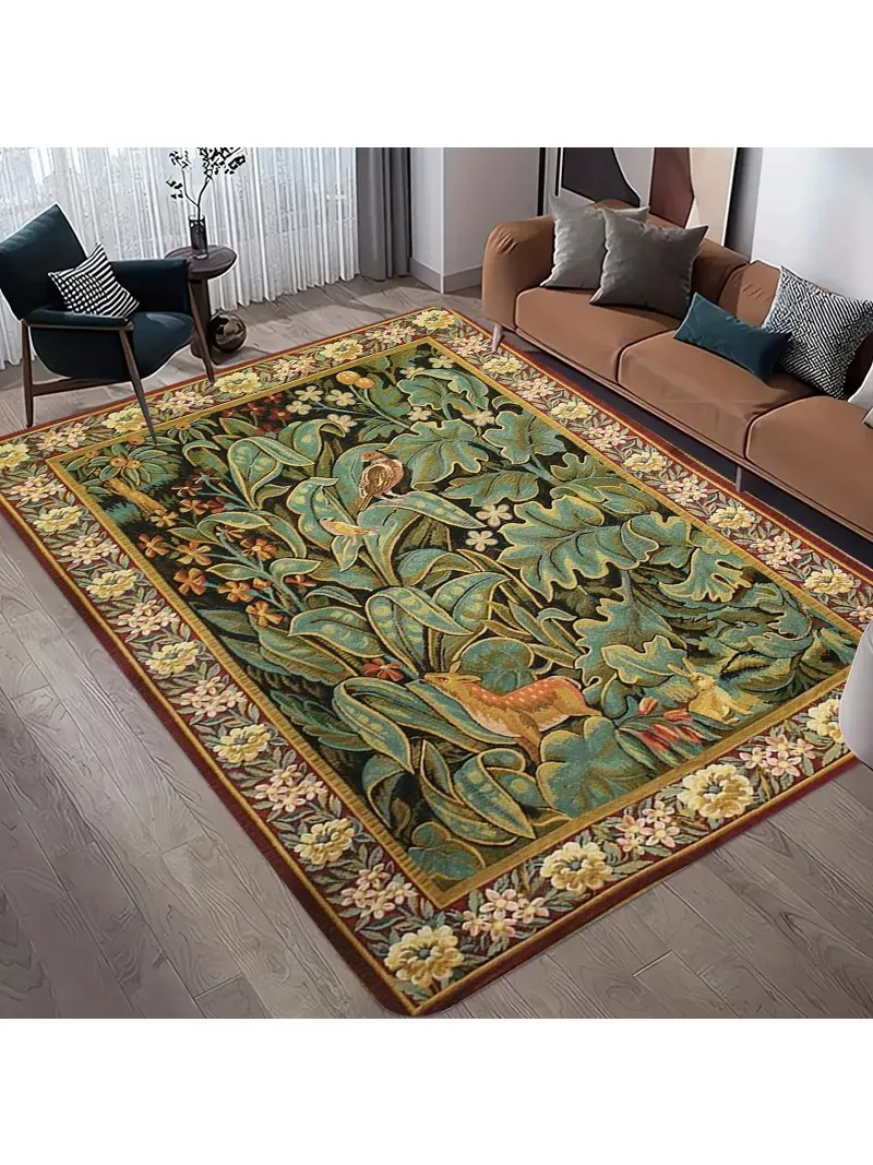 Vintage Botanische Tuin Tapijt Mat Tapijt Woondecoratie Woonkamer Engels Landelijk Bloemen Vogelpatroon Antislip Zachte Vloermat - afbeelding 2