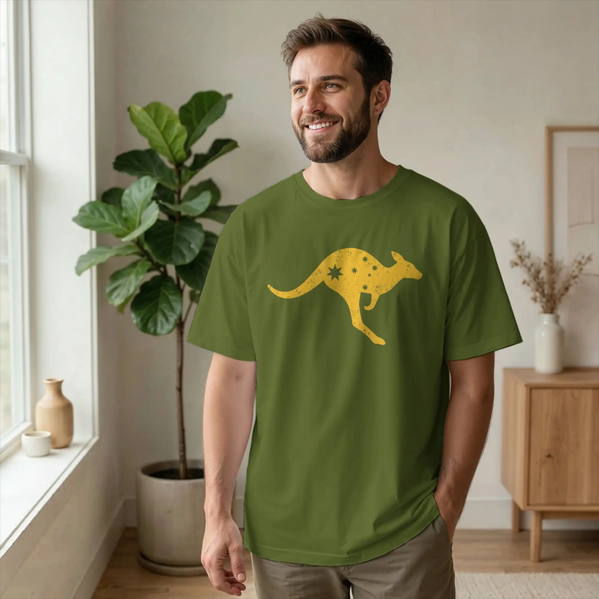 Australia Kangaroo Southern Cross T-Shirt for Men Aussie Flag Crazy Cotton Tees Round Neck Short Sleeve T Shirt 4XL 5XL Clothes