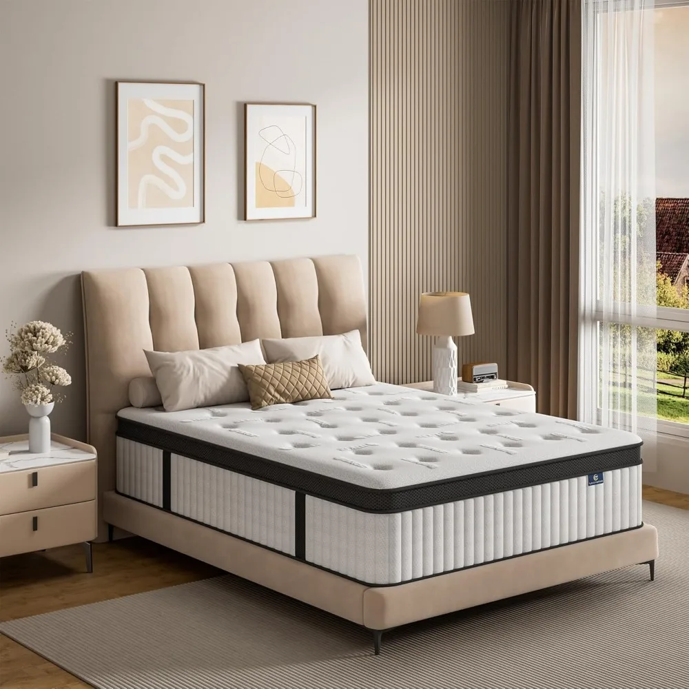 10-Inch Full-Size Hybrid Mattress in a Box: Memory Foam and Pocket Coil, Fiberglass-Free, Soft and Breathable Medium Firmness