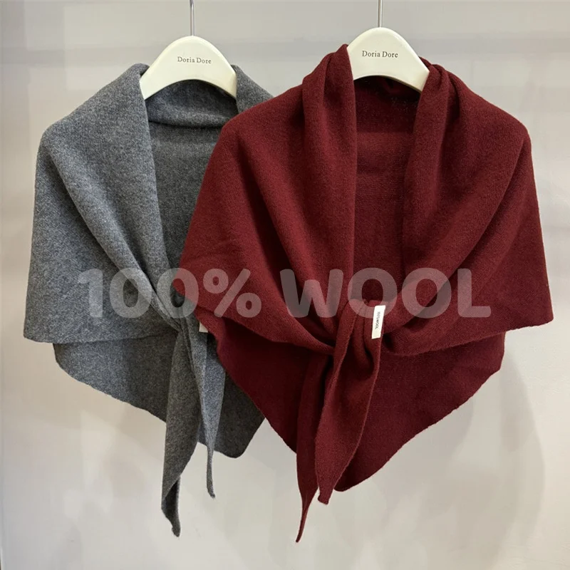 

Зимний шарф из 100% шерсти, женский корейский стиль, осенне-зимний треугольный шарф, утолщенная теплая шаль, шарф большого размера, однотонная мягкая шаль 2025