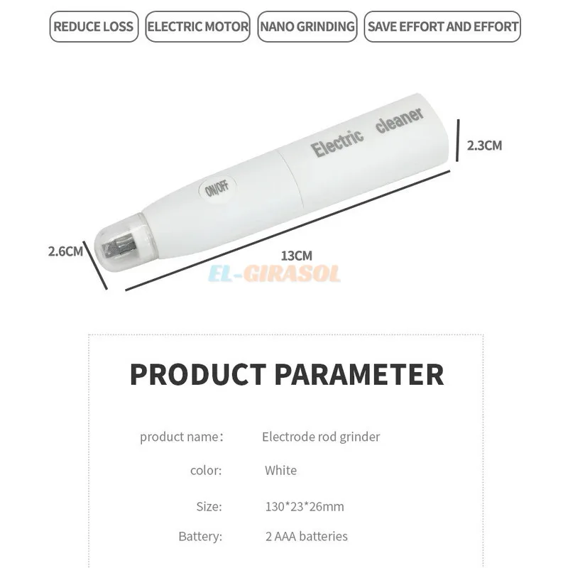 Pluma de limpieza de electrodos empalmador de fusión de fibra óptica con limpiador de cabezal de molienda de 6 uds eléctrico FTTH