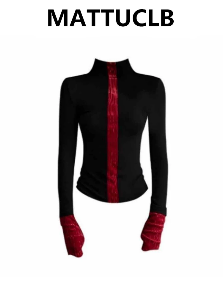 Atasan Wanita Dark Academia Y2k Abi Gyaru Coquette Lengan Panjang Kerah Tinggi Kaos Grunge Jepang Y2k Gothic Cyber Punk Design