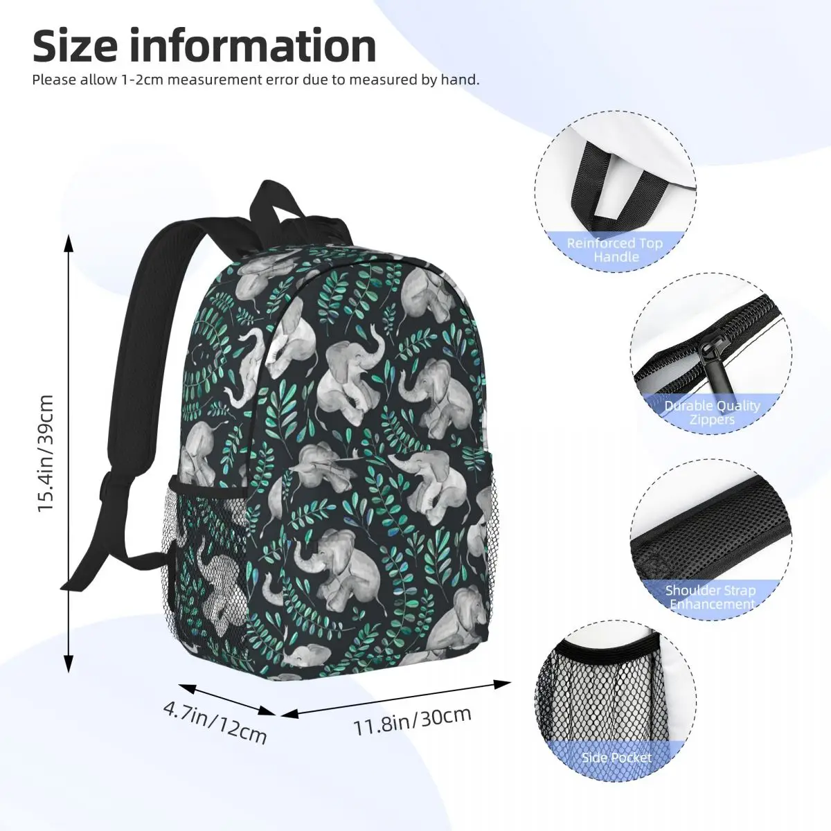 Laughing Baby Elephants - Emerald And Turquoise Backpacks Boys Girls Bookbag Children School Bags Laptop Rucksack Shoulder Bag