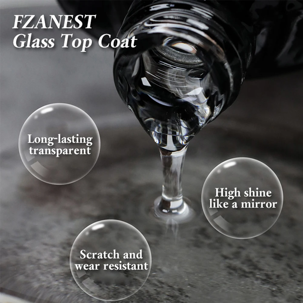 FZANEST Glass Top Coat New Arrival Glass Effect Top Coat no Wipe Base Coat UV Gel Cristal Finish Official Beauty Store