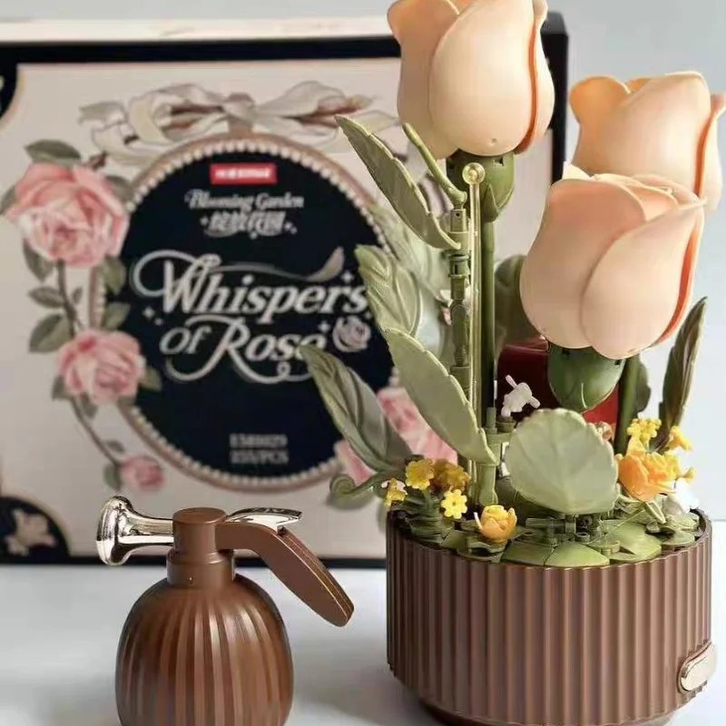 

Dynamic Building Block Flower Electric Assembly Rose Bouquet Fairy Atmosphere High-End Decoration Elegant Home Decor Style