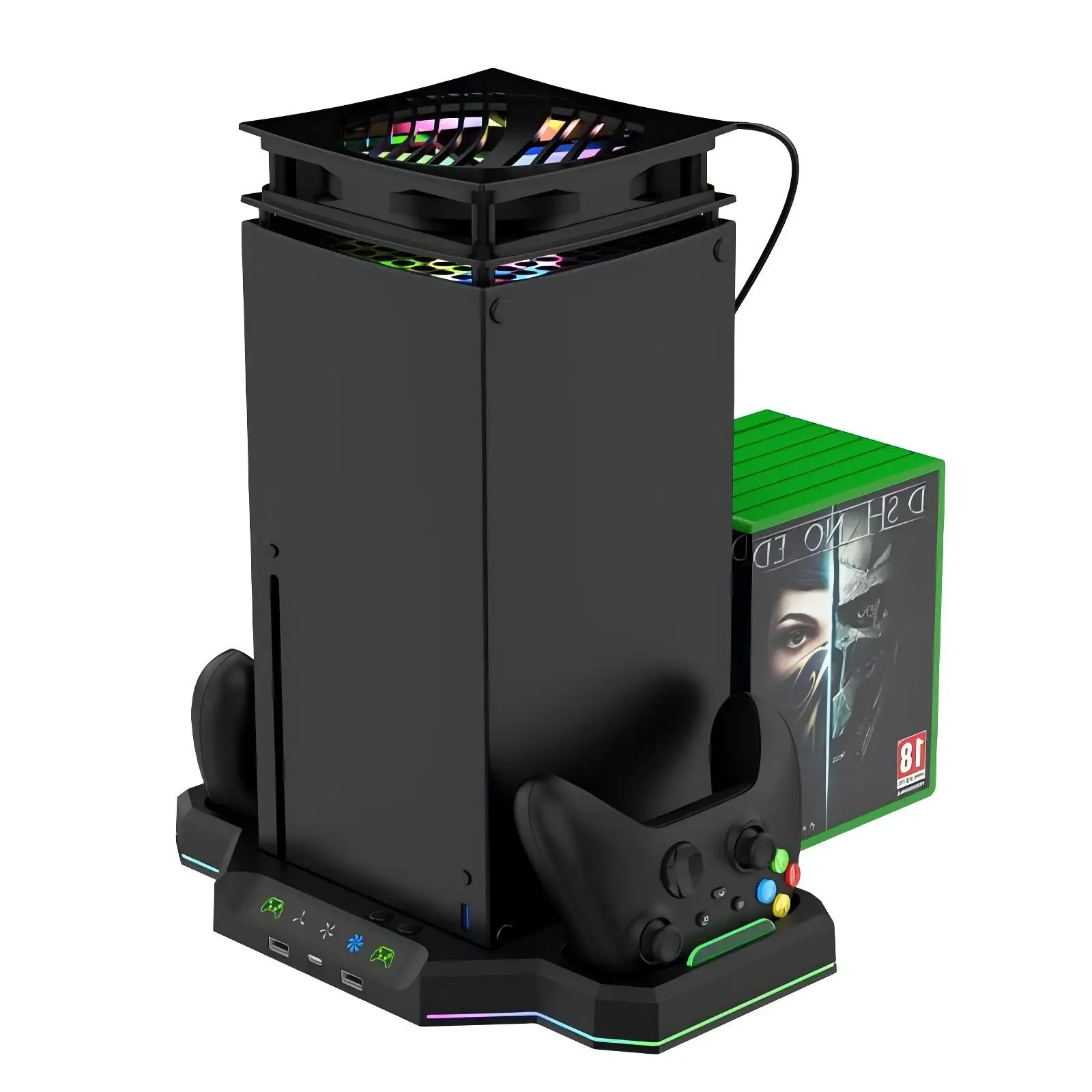 

Xbox Console Cooling Base with RBG Streamer Effect + Dual Handle Seat Charge + Card Storage