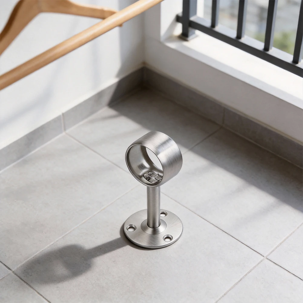 Stainless Steel Center Bracket for 32mm Wardrobe Rail with Thickened Structure to Enhance Installation Durability