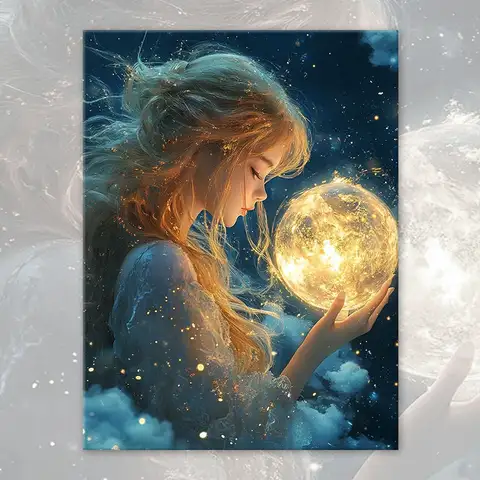 Oil Painting By Numbers Kits Starry Sky Girl Art Collection Paintings DIY Acrylic Paint By Numbers for Adults Home Decor