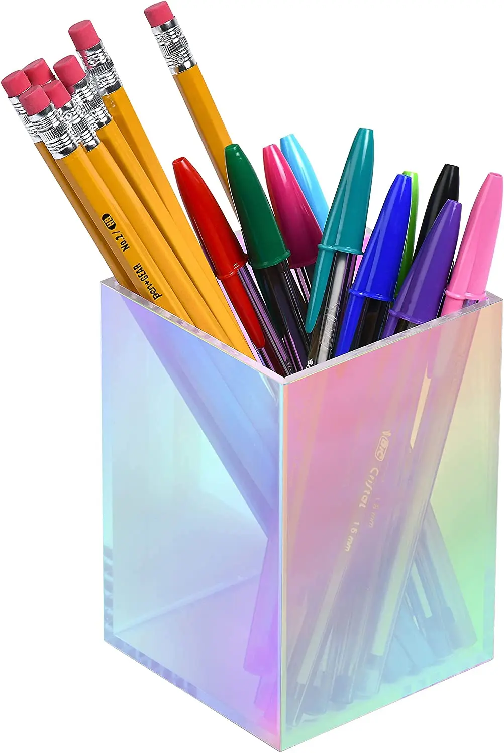 Rainbow Iridescent Acrylic Pen Holder Pencil Organizer Makeup Storage Box Container Cosmetics Brushes Display Stand for Desk