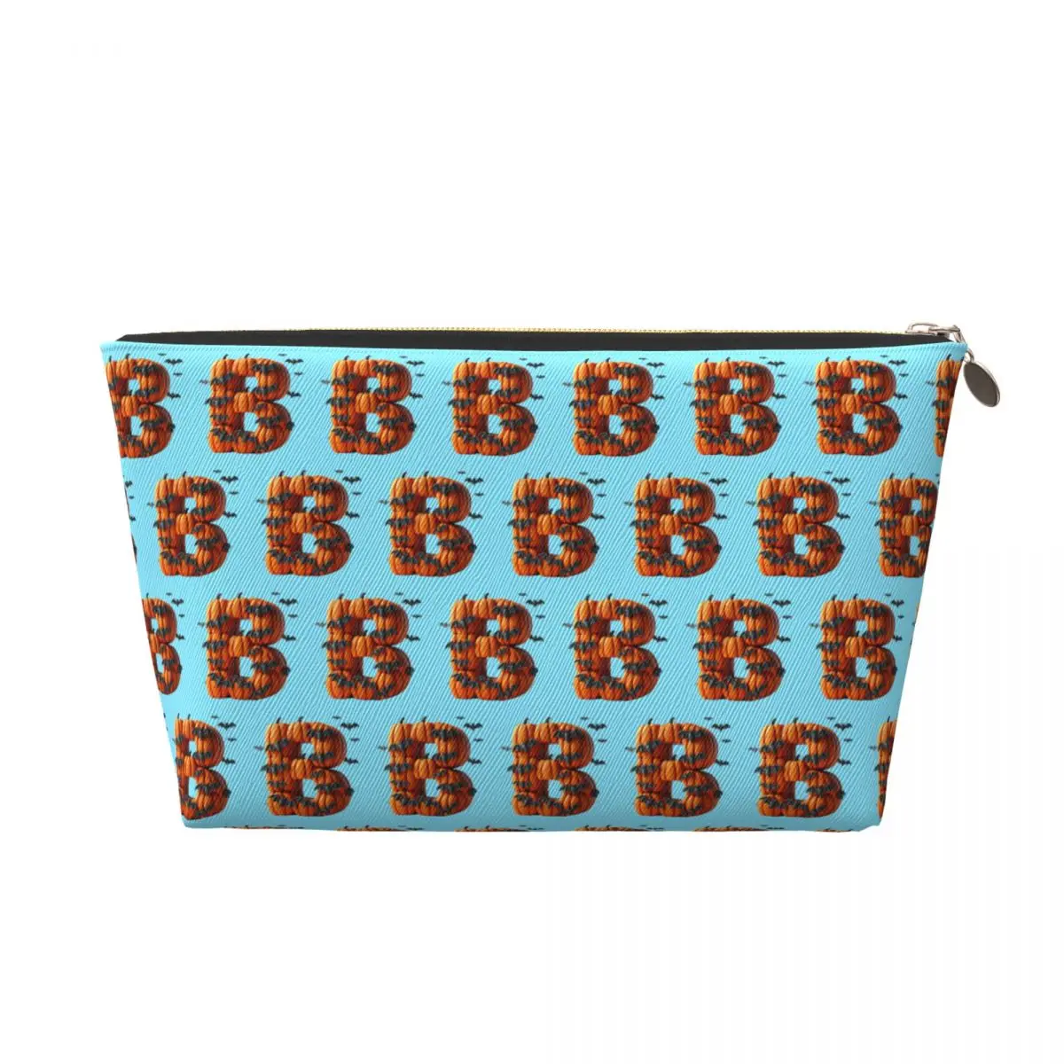 

Batty Pumpkin Letter B Halloween Party Makeup Bag Funny Toiletry Pouch Vegan Leather Cosmetic Case Women's Accessory