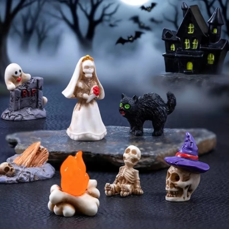 Halloween Skeleton Couple Figures Cute Particle DIY Decorations Accessories Micro Landscape Desktop Accessories