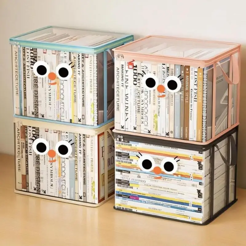 Foldable Waterproof Transparent Book Storage Box Dust Proof Organizer for Student Dorm Classroom Bedroom Book Collection