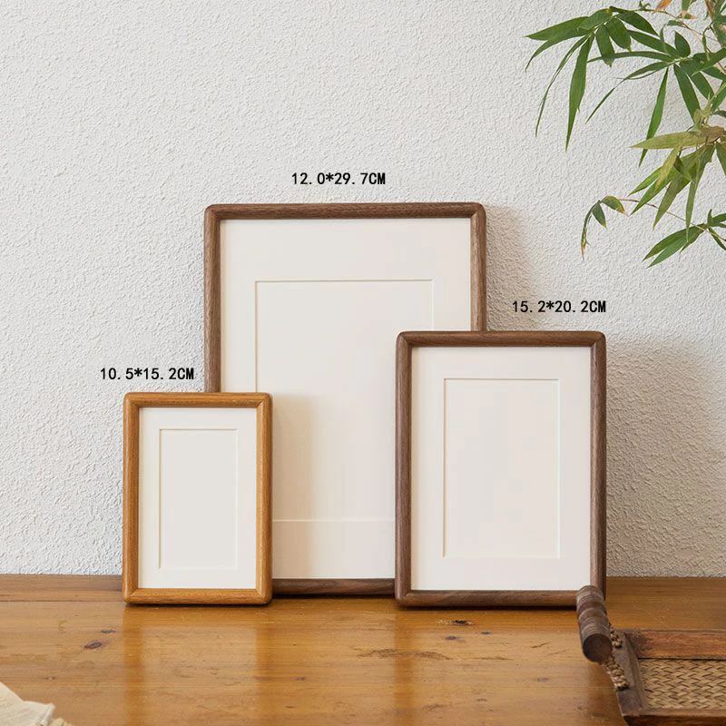 HeMu Minimalist Solid Wood Photo Frame, Walnut Wood Picture Frame with Mat, Tabletop & Wall Mounted Photo Display for Home Decor