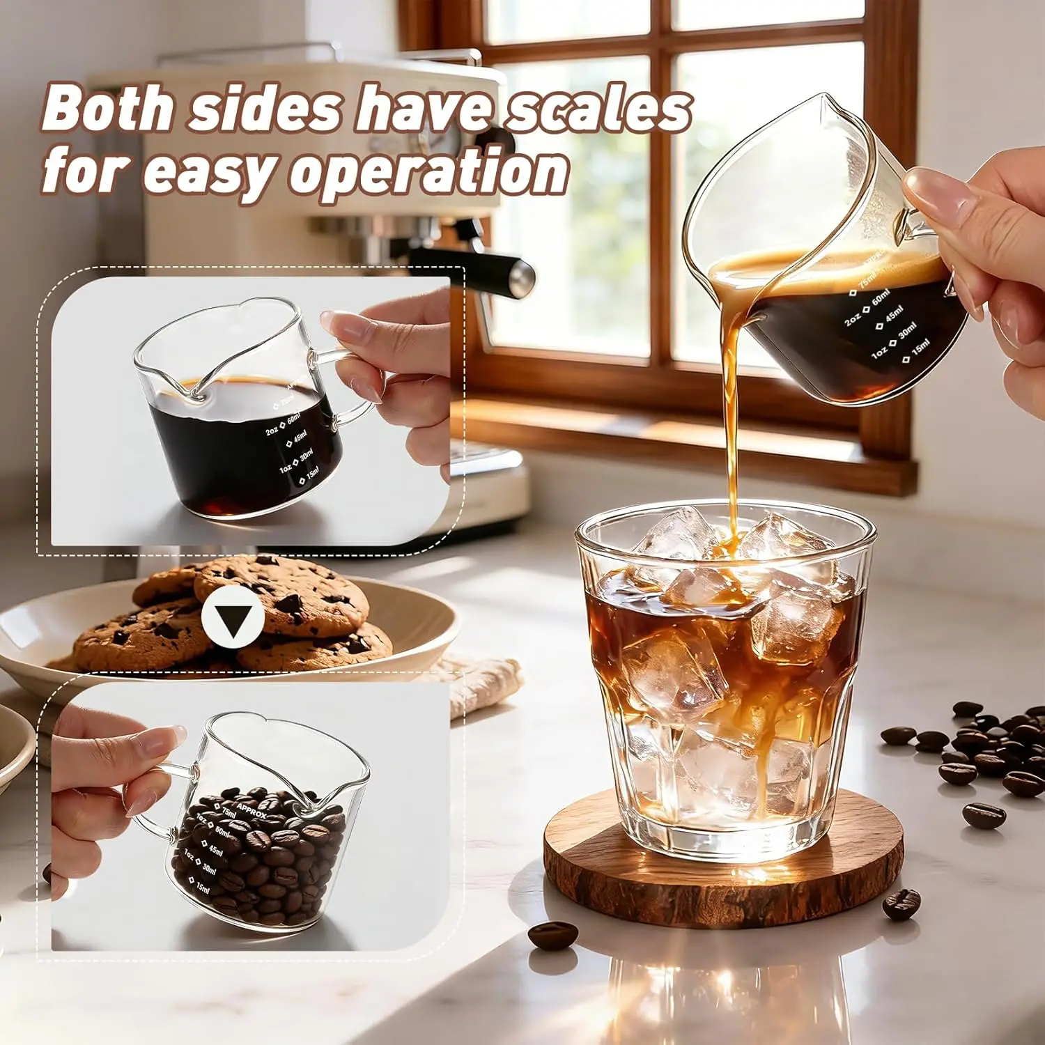 1/2pcs Espresso Cups 4oz Espresso Shot Glass Double Spout Measuring Cup Clear Scale Wine Milk Coffee Measure Jug Home Bar Tools - view 5
