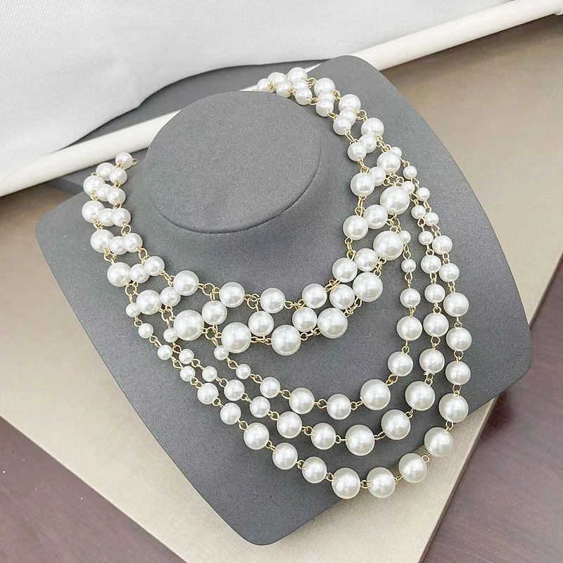 fnaf 2 Rupee Items Cute Girls 5 Layers Length Pearl Necklace Women Jewelry Crocs Charms Hoop Necklace 50cm Good Quality