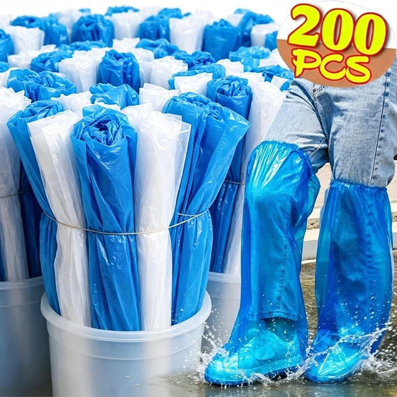 Disposable High Shoe Covers High-level Waterproof Non Slip Rain Boots Unisex Outdoors Travel Hiking Rainy Days Elastic Top Bulk
