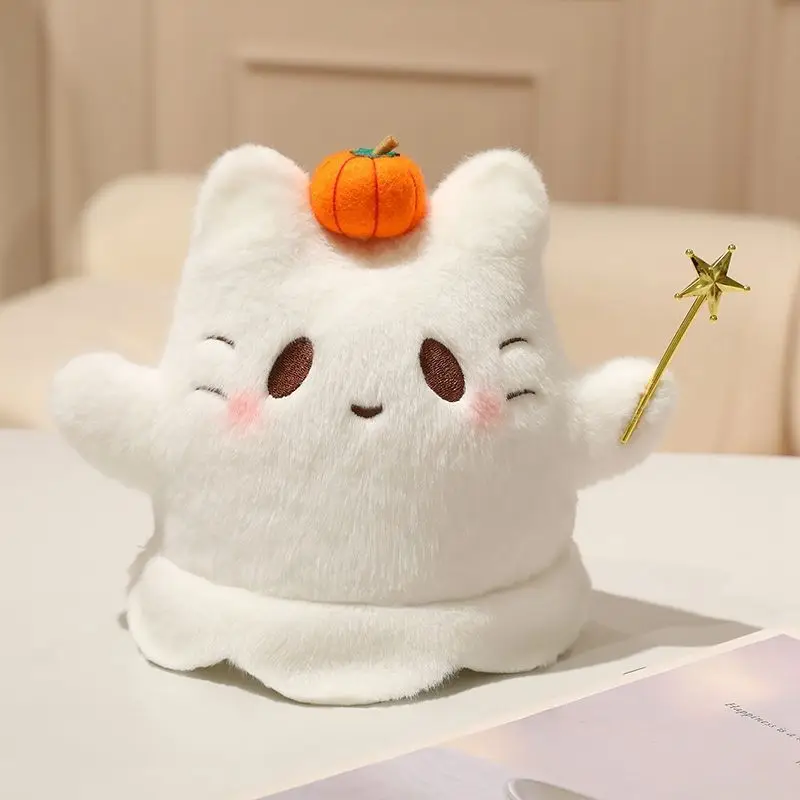 Adorable Spooky Ghost Cat Plush Cushion Sofa Decoration Functional Festival Gift for Home and Office
