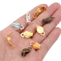 50pcs/lot 10mm Kirsite  Round Flat Ear Clip Base Cabochon Bezel Tray Earrings Clips For Non Piercing Earrings Accessories