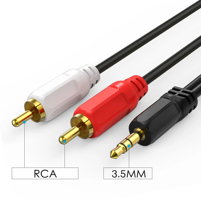 3.5mm Jack Aux do 2 RCA kabel audio-wideo Stereo Y kabel splittera AV Adapter 2RCA przewód do PC TV DVD VCR głośniki kamera 1m