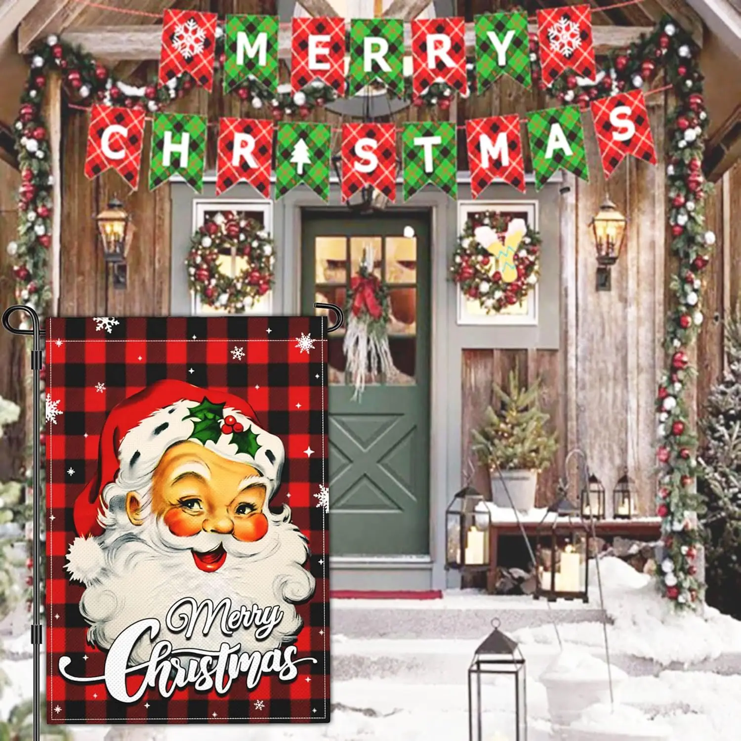 Merry Christmas Garden Flag Santa Claus Xmas Winter Garden Flags for Outside 12x18 Double Sided Christmas Vacation Outdoor D zzo