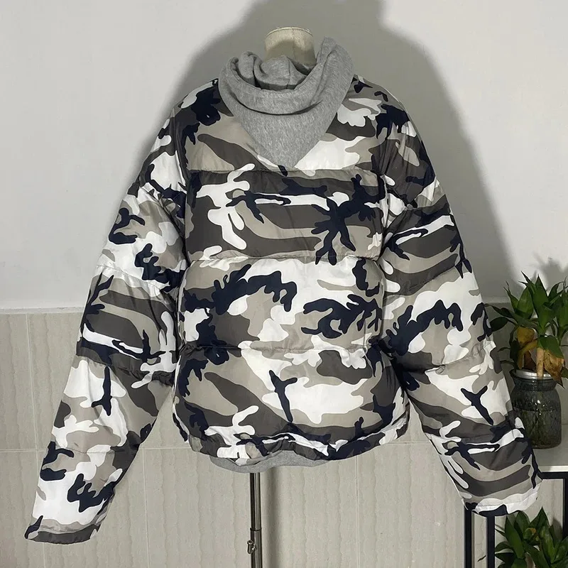 شتاء جديد التمويه عكسها اثنين ارتداء سستة مقنعين مبطن وسادة مبطنة الرجال شارع العليا معطف مبطّن بالقطن #6