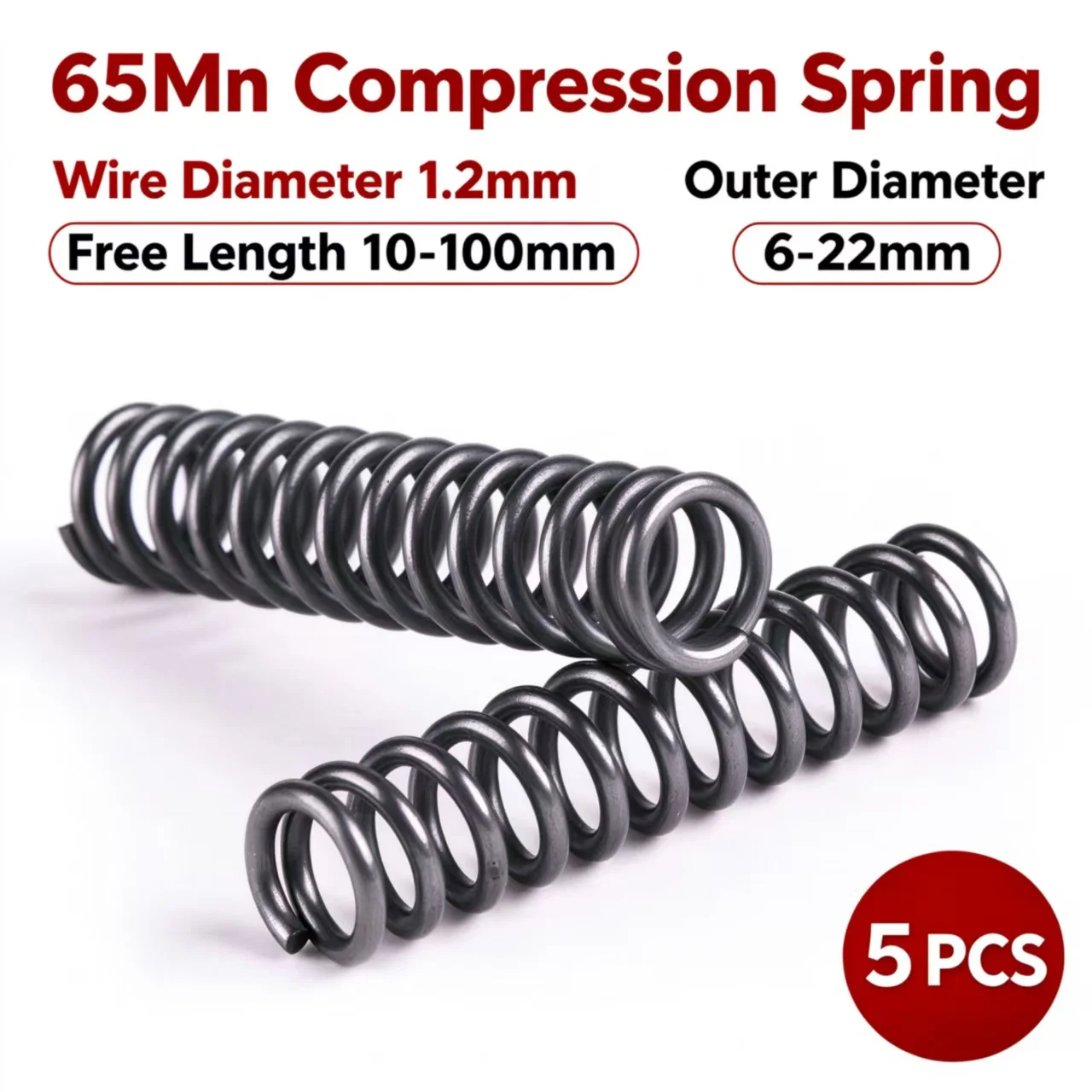 5Pcs 65Mn Compressed Spring Wire Diameter 1.2mm, Outer Diameter 6-22mm Release Spring Return Spring Pressure Spring Spot Goods
