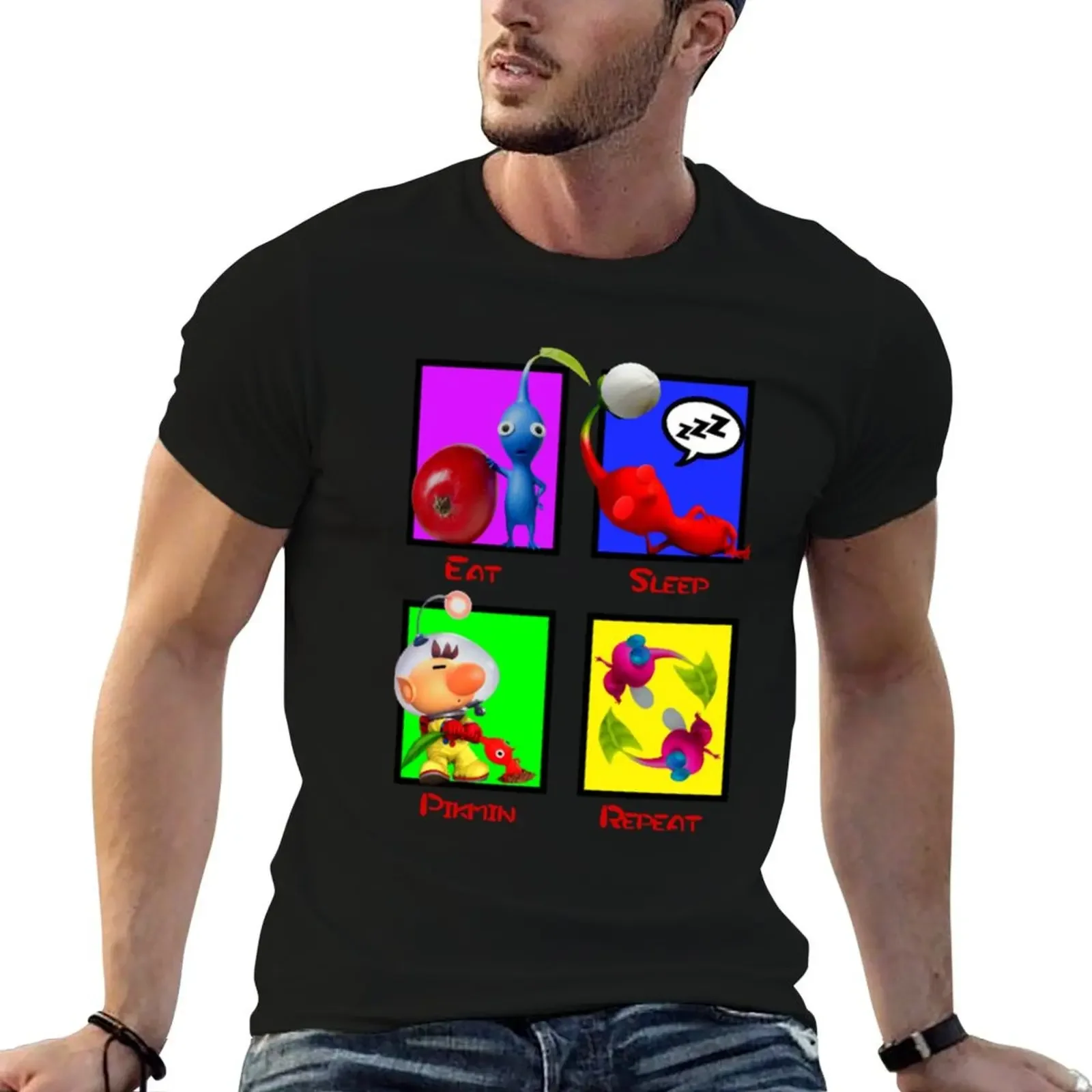 

Eat sleep pikmin repeat T-Shirt plus size clothes blue lock Anime t-shirt men tshirt