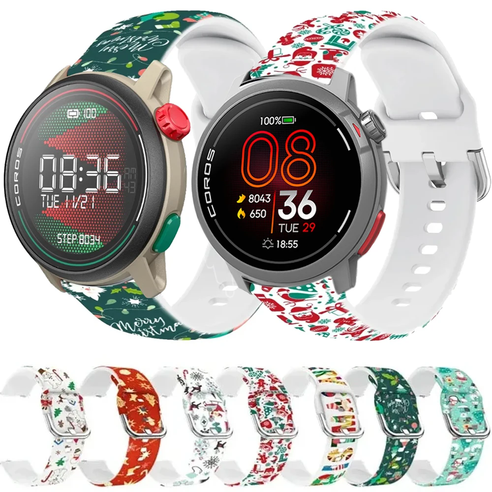 20mm 22mm Christmas Style Silicone Strap for COROS PACE Pro/3/APEX 4 42mm Breathable Band Suunto Vertical 2/Race S/2/Run/Ocean