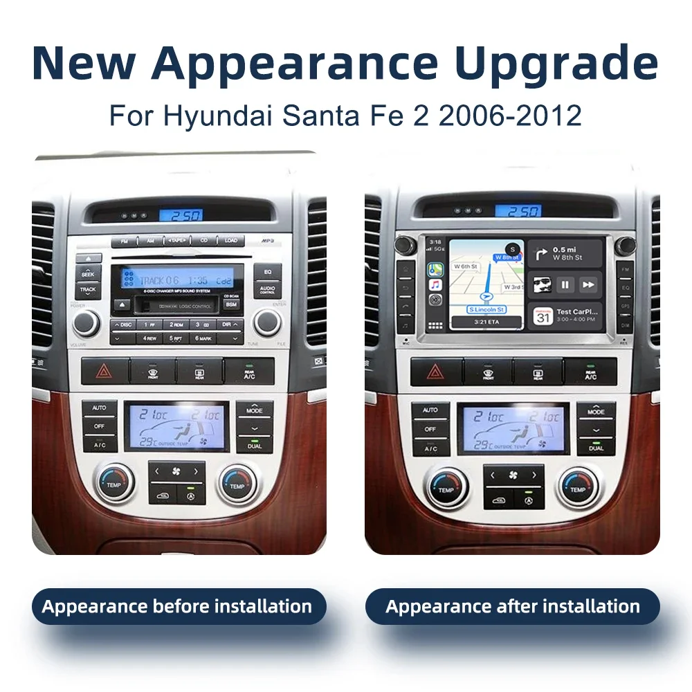 CarPlay Android 13.0 GPS Navigation 4G WiFi Bluetooth Stereo DSP Multimedia Player Car Radio For Hyundai Santa Fe 2 2006-2012