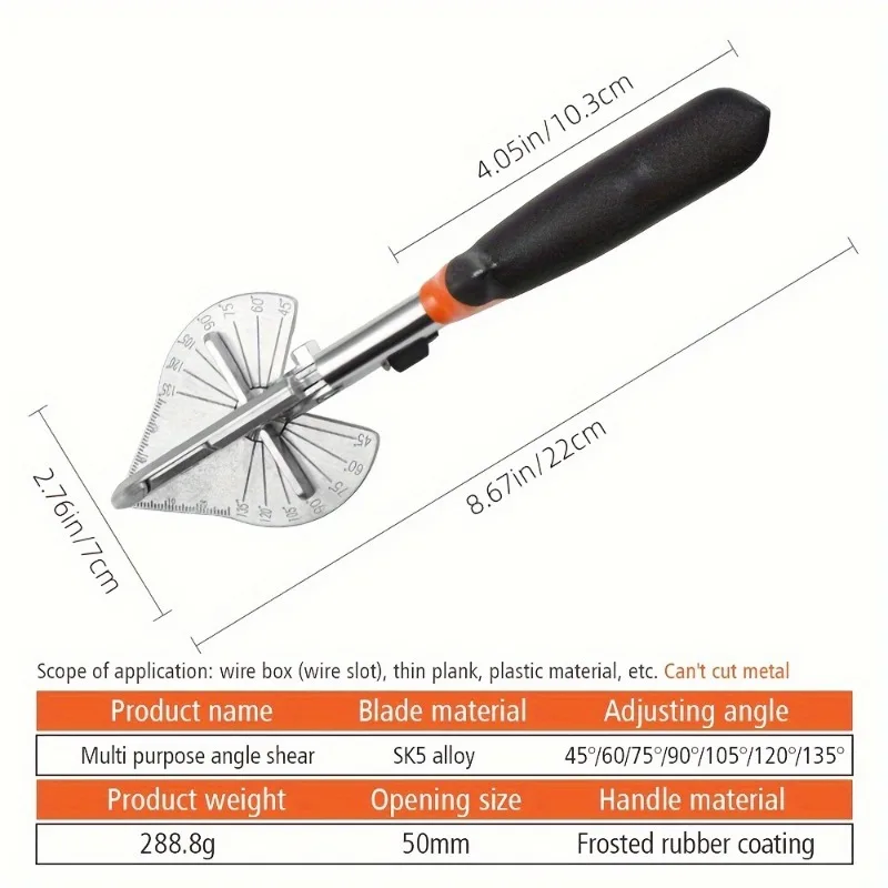 1Pc Angle Shear 45-135 Degree Miter Cutter Hand Shear Mitre Scissor Siding Wire Duct Cutter PVC PE Plastic Pipe Hose Scissor Cut