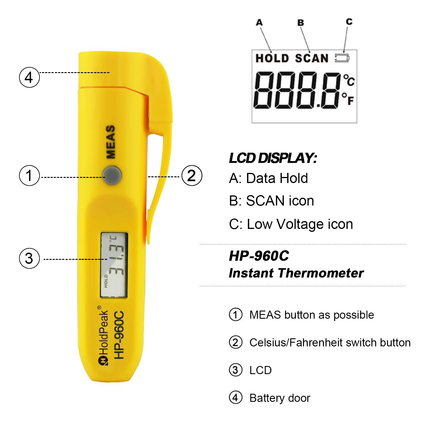 HP-960C Mini Pocket Infrared Thermometer Pen Type Digital Temperature Tester -30~275℃ for Grill Frying Oven Kitchen Cooking