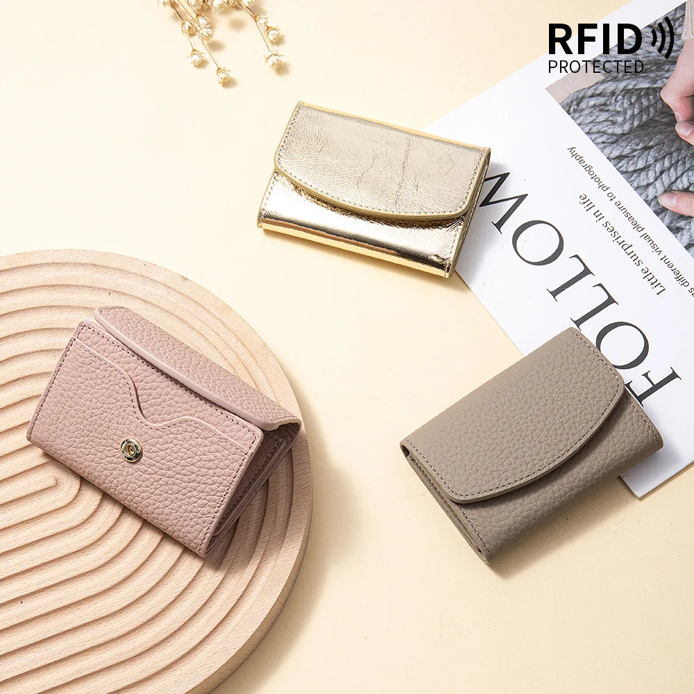 Japanese Minimalist Genuine Leather Short Wallet Premium Top Grain Cowhide Foldable Coin Purse Small Fashion Snap Clasp Purse - view 2