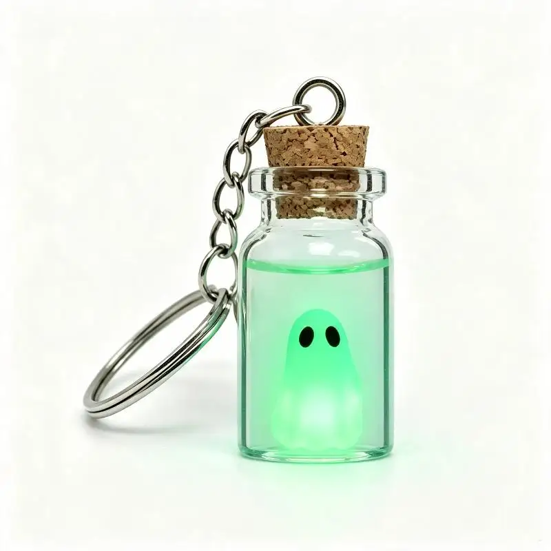 Luminous Ghost Keychain Halloween Glow Drifting Bottle Creative Green Spectre Jewelry Gift Lightweight Rust‑Resistant A-J