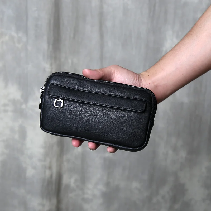 

Double Layered Classic Leather Phone Waist Bag Top Layer Cowhide Handbag Long Wallet Large Capacity Cardbag Zero Wallet