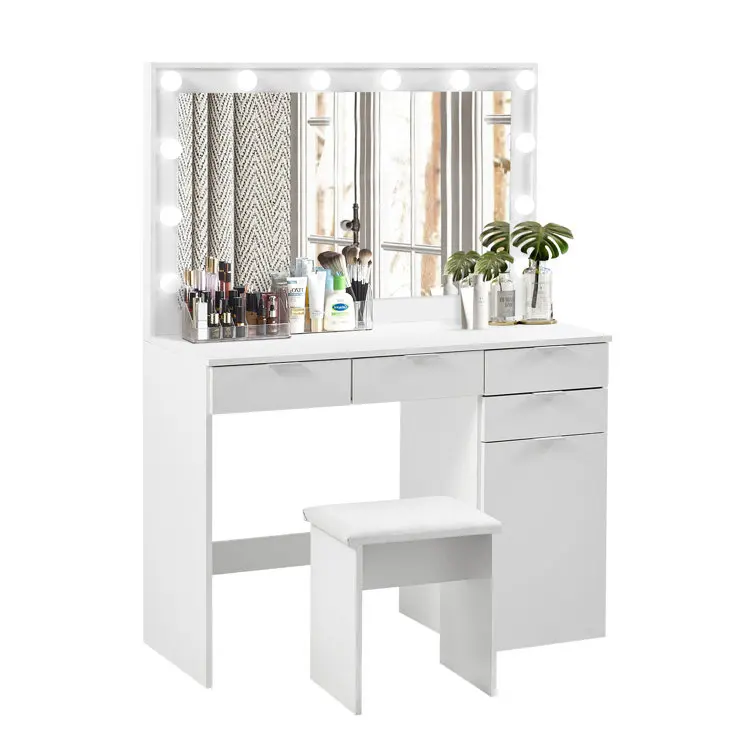 Wholesale Custom Chinese Supply Bedroom Fashion Vanity Desk Cheap White Luxury Dressing Table With Lignted Mirror Light