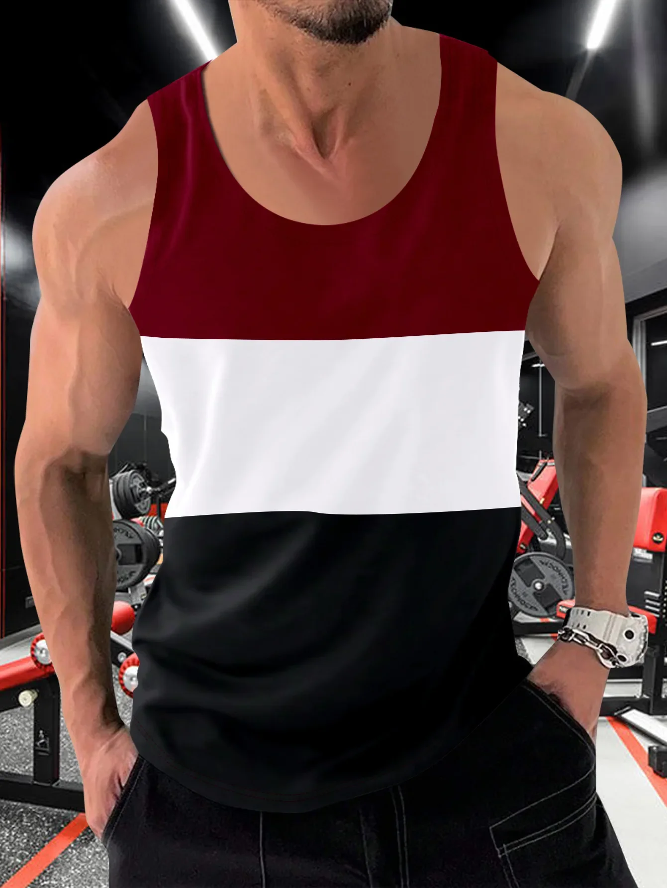 2025 Summer New Fashionable Sleeveless Color Blocked Tank Top Outdoor Gym Fitness Training Quick Drying Breathable T-shirt