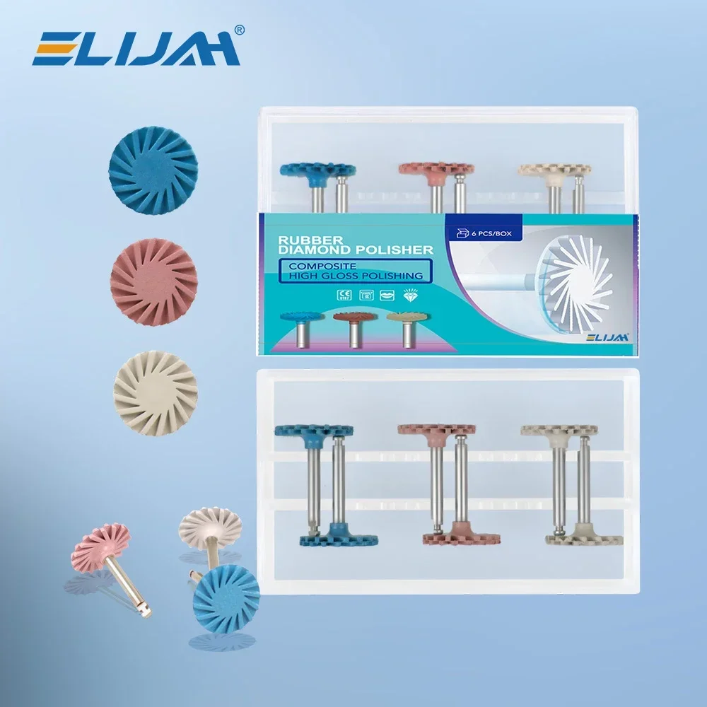 

ELIJAH Dental Rubber Polisher Composite Resin Polishing Diamond System RA Disc 14mm Wheel 3 Colors Diamond Spiral Flex Brush