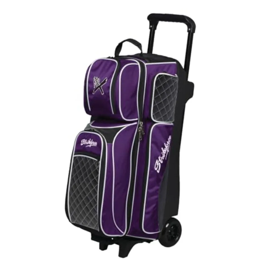 

Royal Flush Triple Roller Bowling Bag for tournament use, durable polyester fabric, black with red accents, features triple rol