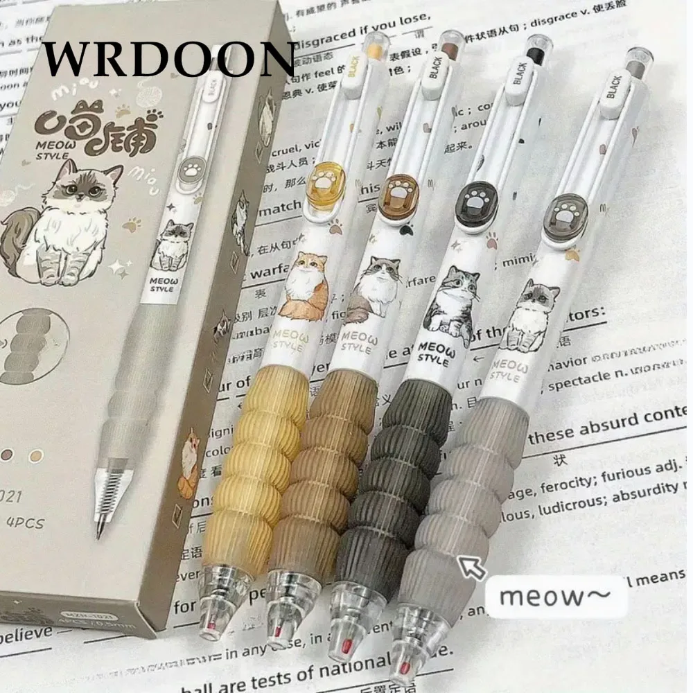 4pcs Cute Pet Cartoon Retractable Gel Pen Set 0.5mm Quick-Dry High-Aesthetic Black Ink Pens Adorable Bullet Nib for Office