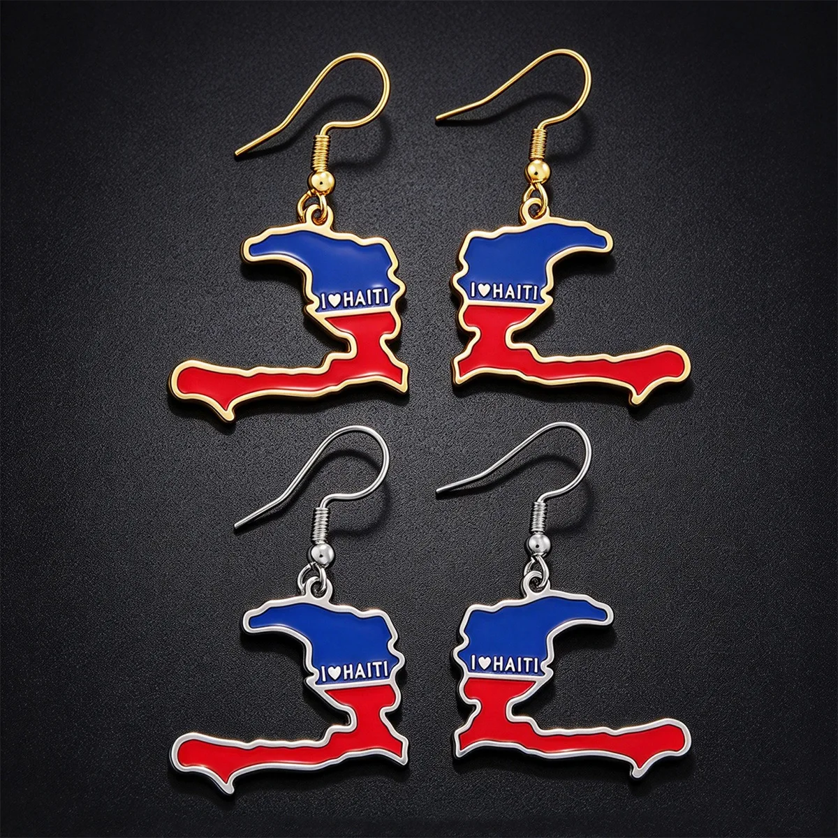 New color-coated oil-drop Haitian contour pendant earrings for women, featuring a retro ethnic style, made of stainless steel, s