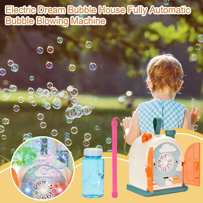 آلة فقاعة لحفلات الأطفال ترقية شكل المنزل منفاخ فقاعات 20 فتحة صانع جو الحفلات الخارجية مع الضوء والصوت