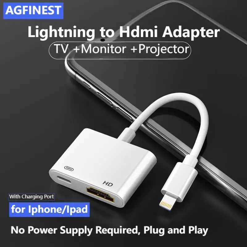 

HD 1080P Lightning to HDMI Adapter Cable with charging port for iPhone Ipad Projection Screen Mirroring Connector to TV Monitor