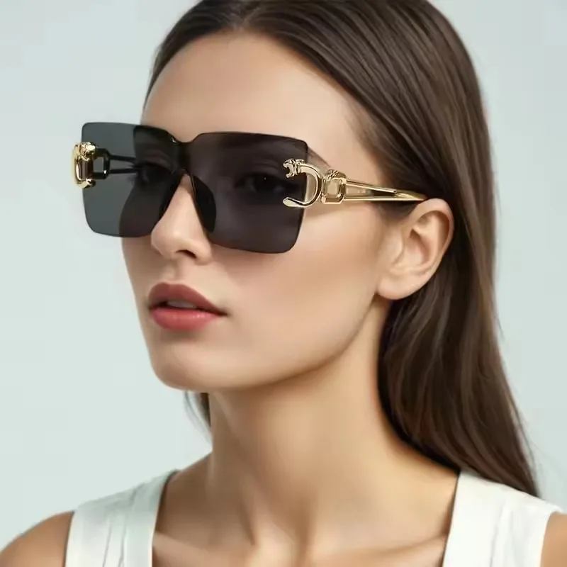 Retro Quadratische Sonnenbrille für Damen und Herren Randlos Trendige Luxus-Sonnenbrillen Freizeit Reise Sonnenbrillen UV400 Schutzbrillen